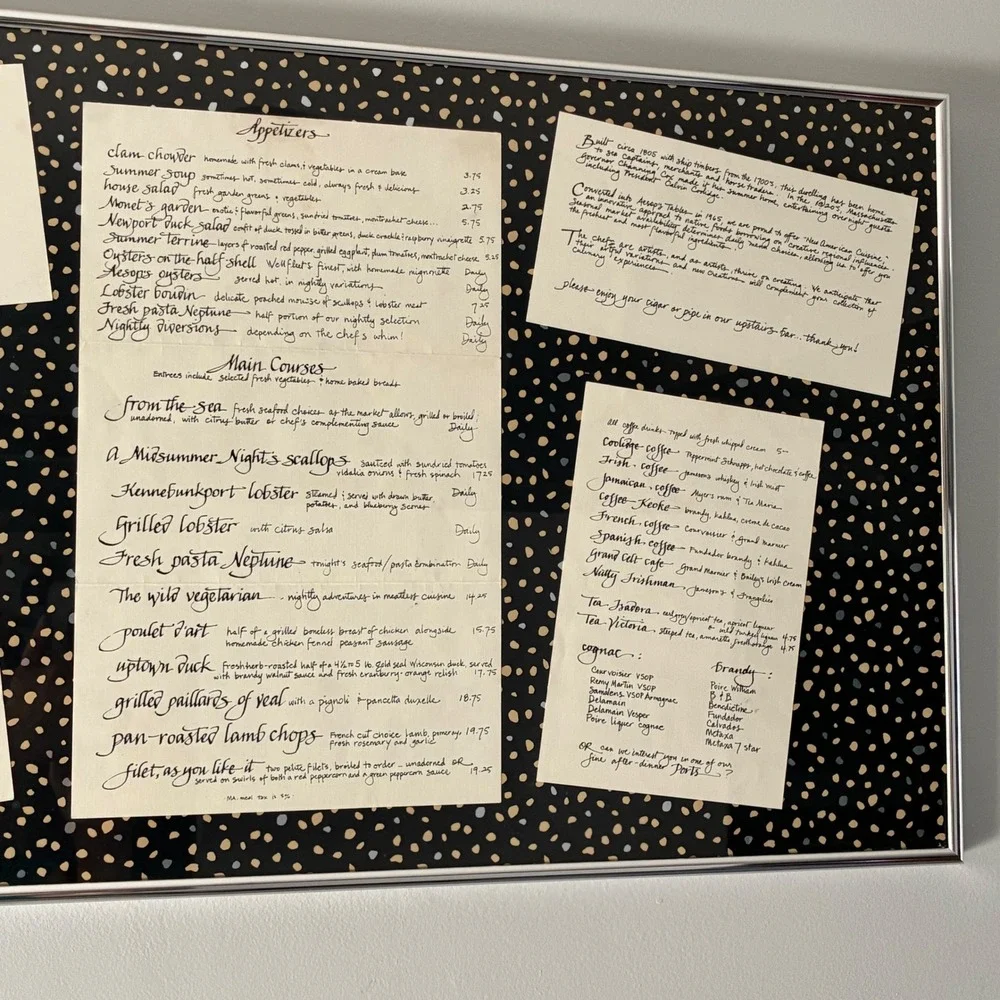 Aesop's Tables Framed Menu Wellfleet Cape Cod MA Vtg Wall Art Coastal Kitchen
